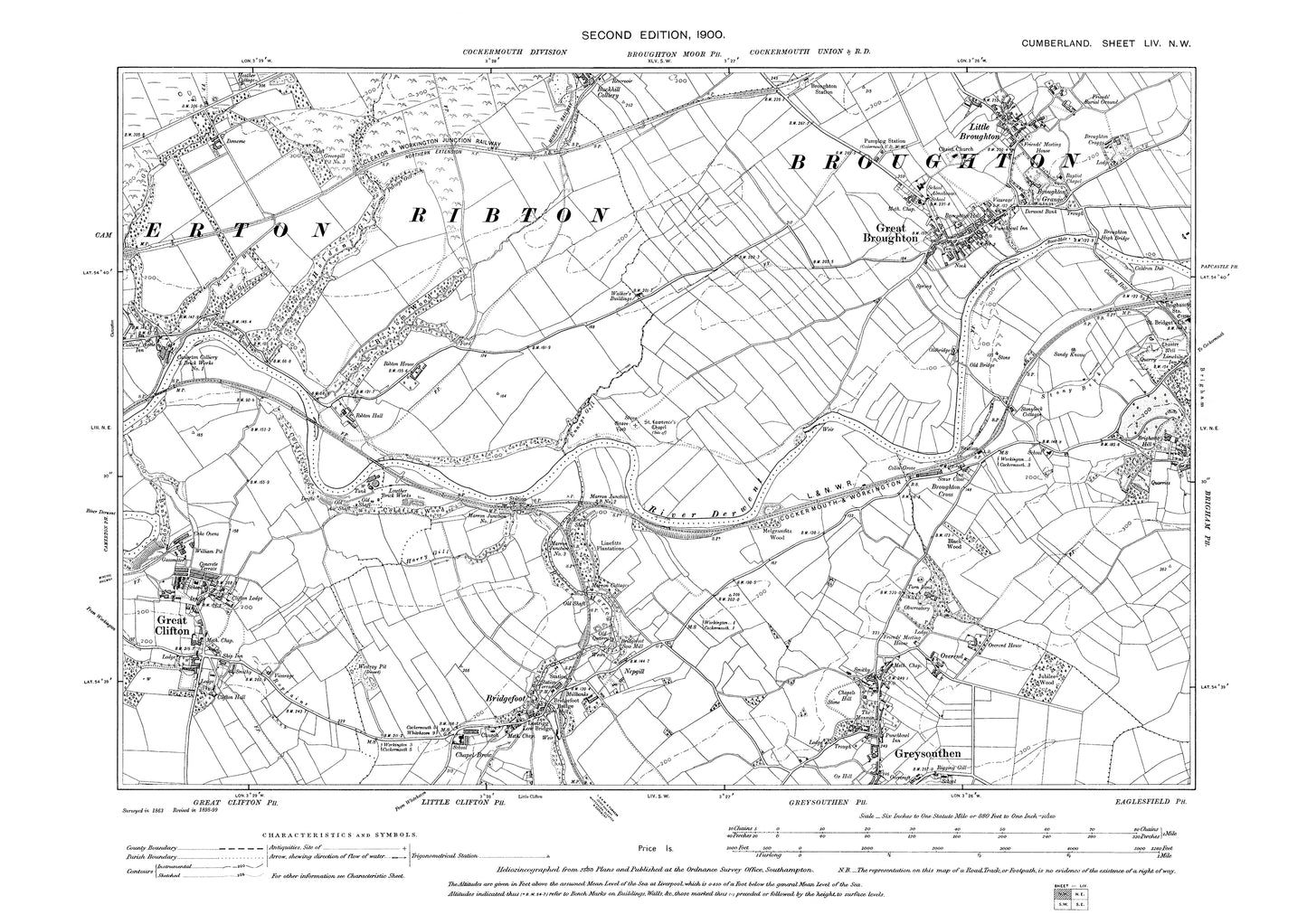 Old OS map dated 1900, showing Great Broughton, Little Broughton, Brigham (west) in Cumberland - 54NW