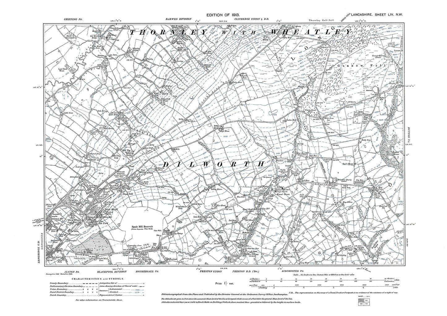 Longridge (northeast), Dilworth - Lancashire in 1913 : 54NW