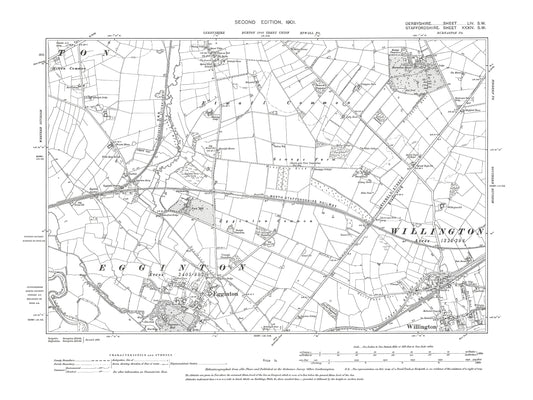 Old OS map dated 1901, showing Egginton, Willington in Derbyshire 54SW