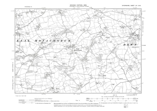 Zeal Monachorum, Down St. Mary,  Old Map Devon 1906: 54SW