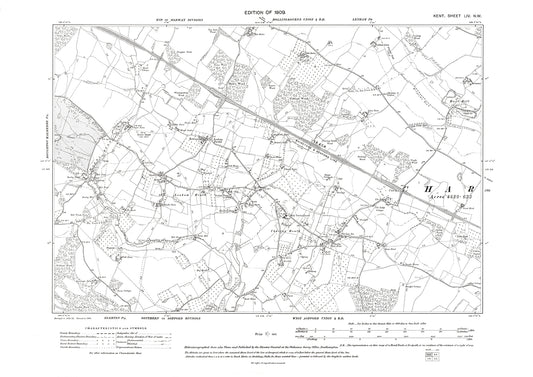 Charing Heath, Lenham Heath, old map Kent 1909: 54NW