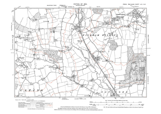 Old OS map dated 1924, showing Wickham Bishops and Langford (north) in Essex - 55NE