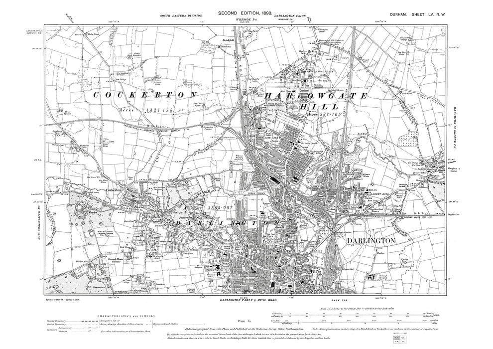 Cockerton Old OS map dated 1899, showing Darlington (north) and Cockerton in Dur ...