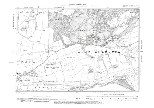 Old OS map dated 1902, showing East Lulworth, West Lulworth in Dorset - 55NW