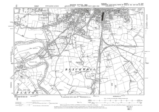 Old OS map dated 1899, showing Darlington (south) and Blackwell in Durham - 55SW
