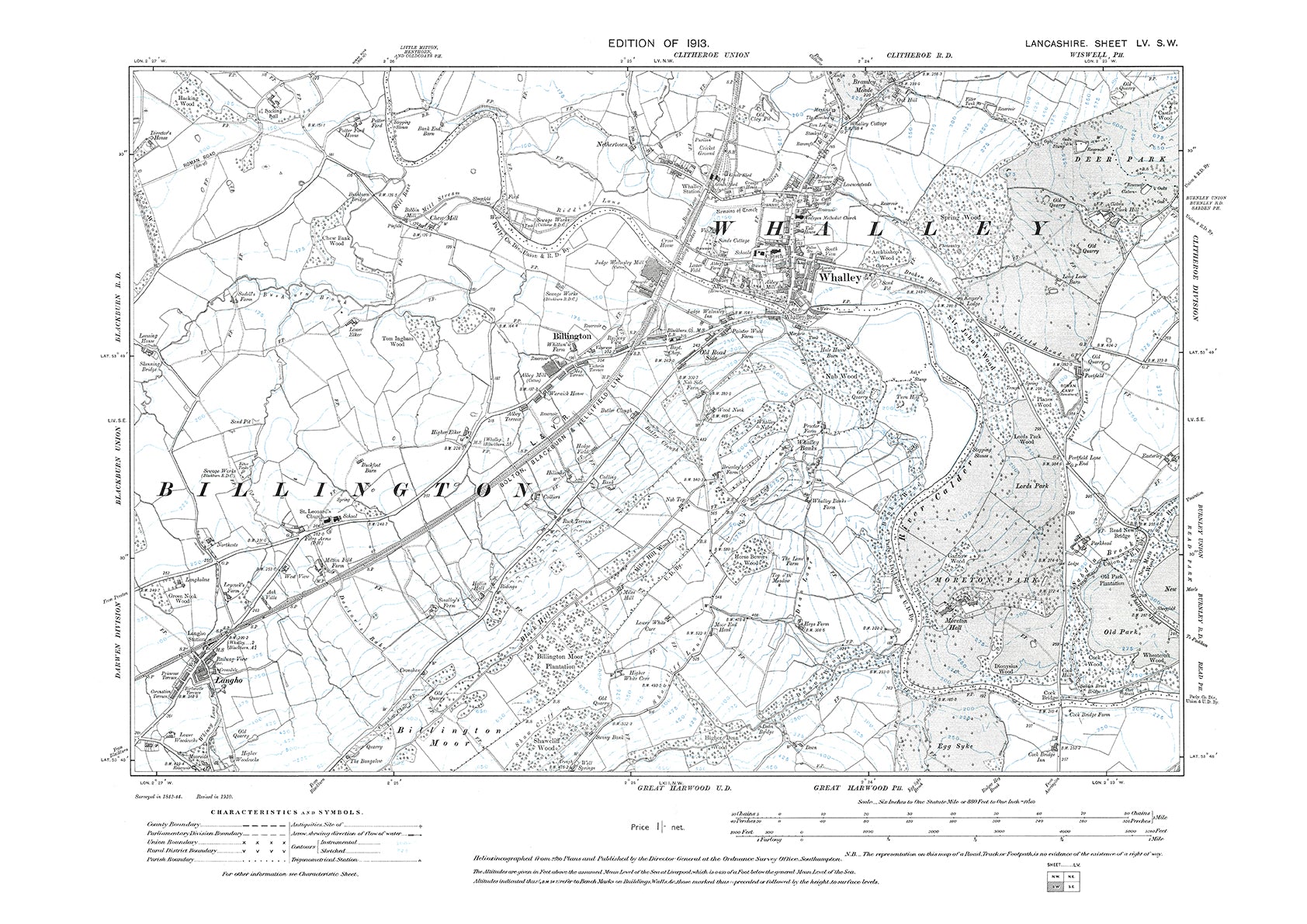 Whalley, Billington, Langho - Lancashire in 1913 : 55SW – Old Map Downloads