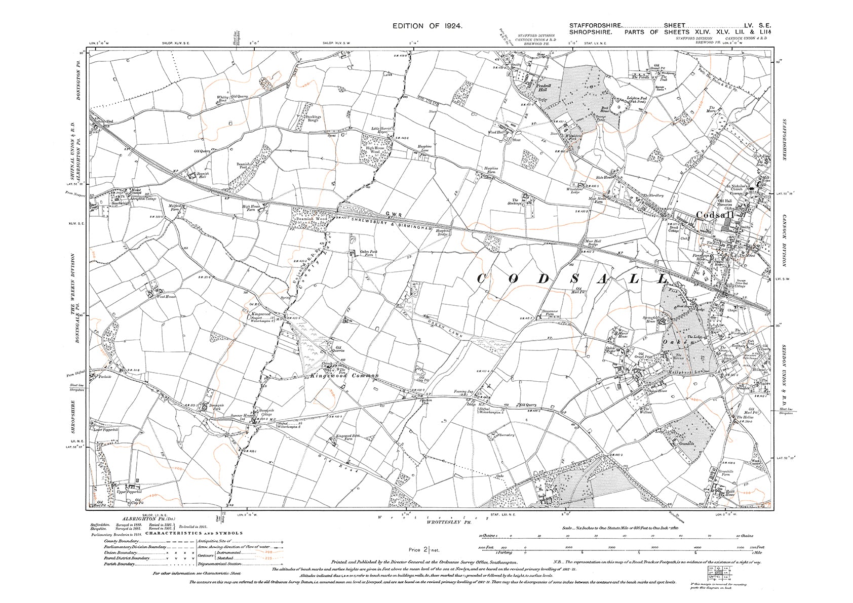 Codford Map Codsall (west), old map Staffs 1924: 55SE β Old Map Downloads