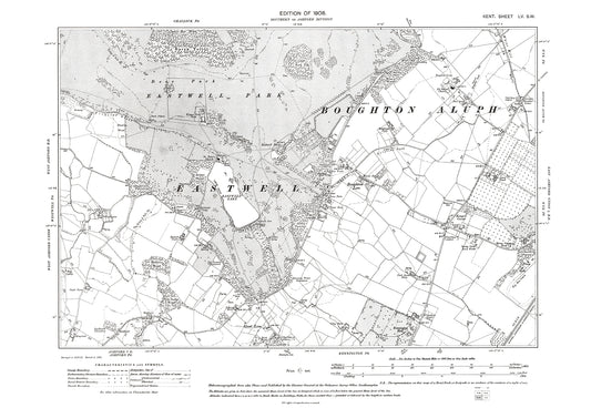 Boughton Aluph, Eastwell, old map Kent 1909: 55SW