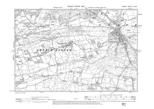 Old OS map dated 1902, showing Corfe Castle, Church Knowle in Dorset - 56NW