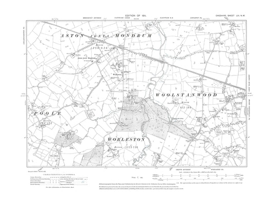 Old OS map dated 1911, showing Crewe (west), Woolstanwood, Worleston in Cheshire 56NW