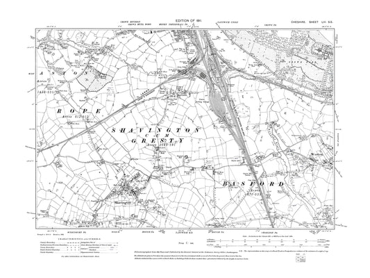 Old OS map dated 1911, showing Crewe (south), Shavington, Weston in Cheshire 56SE
