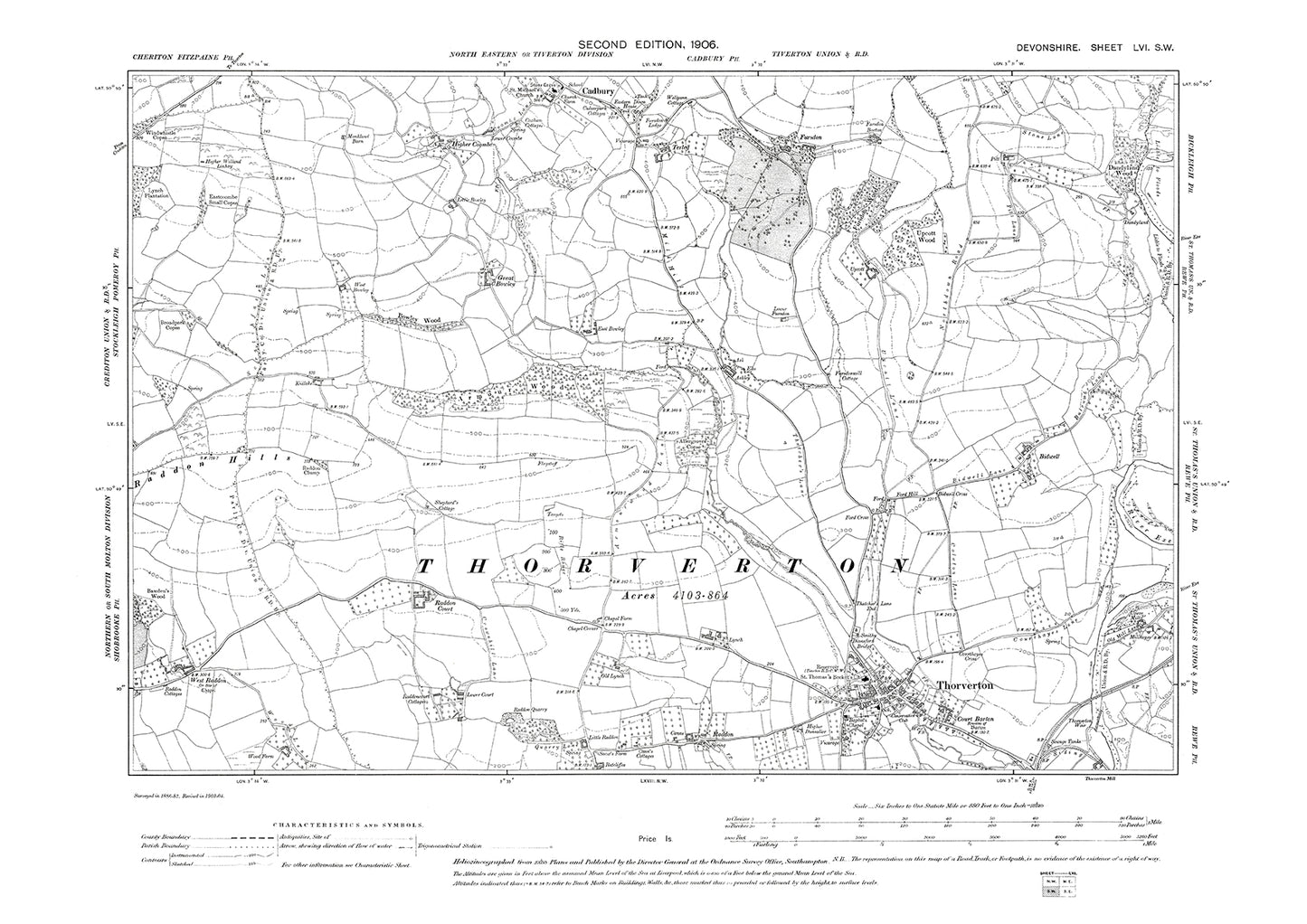 Thorverton, Cadbury, Old Map Devon 1906: 56SW