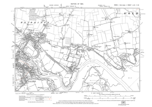 Old OS map dated 1924, showing Maldon (east) and Heybridge in Essex - 56SW