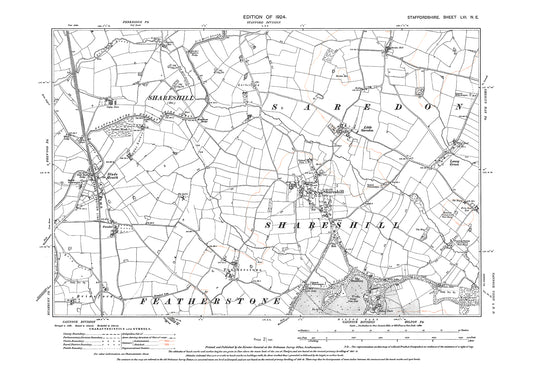 Shareshill, Little Saredon, Slade Heath, old map Staffs 1924: 56NE