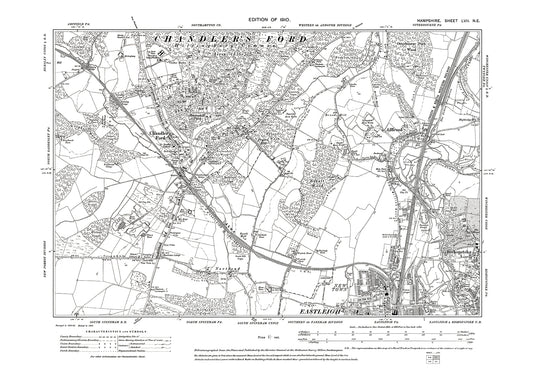 Old OS map dated 1910, showing Bishopstoke (west), Eastleigh (north) in Hampshire - 57NE