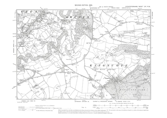 Old OS map dated 1903, showing Uley, Owlpen, Kingscote in Gloucestershire - 57NW