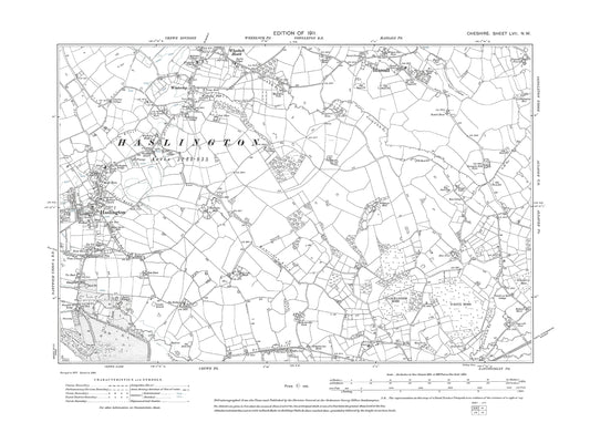 Old OS map dated 1911, showing Haslington, Hassall, Wheelock (south) in Cheshire 57NW