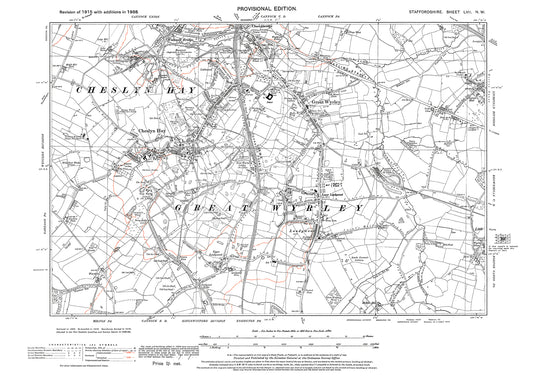 Cheslyn Hay, Great Wyrley, old map Staffs 1938: 57NW