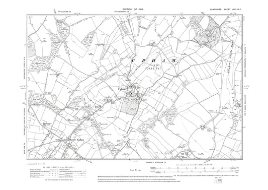 Old OS map dated 1910, showing Upham, Lower Upham in Hampshire - 58NE