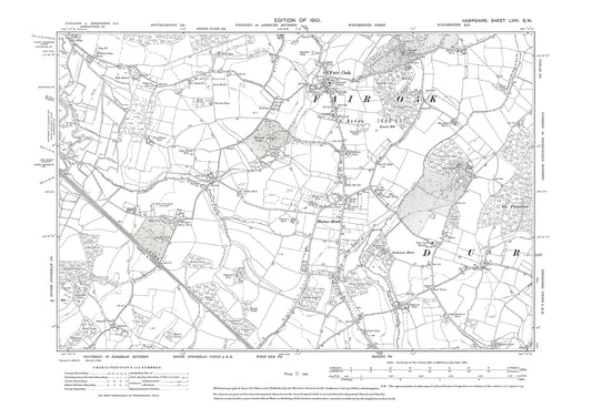 Old OS map dated 1911, showing Fair Oak, Horton Heath in Hampshire - 58SW