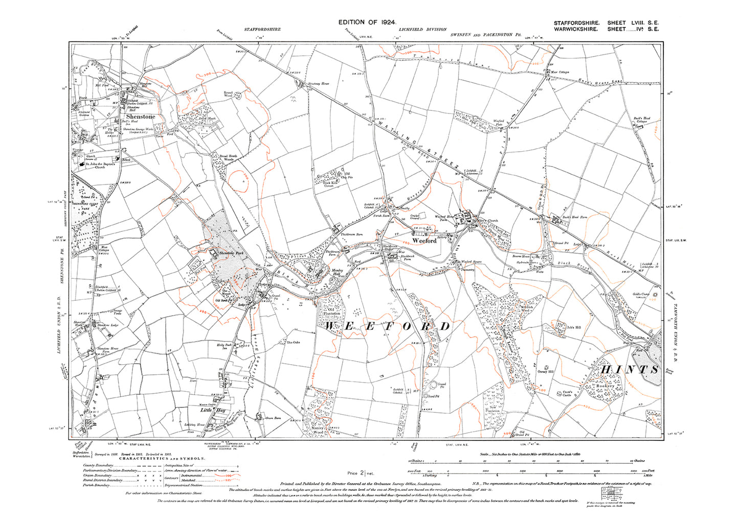 Weeford, Shenstone, Little Hay, old map Staffs 1924: 58SE