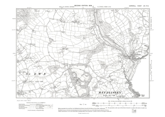 Pentewan, St Ewe (northeast), old map Cornwall 1907: 59NE