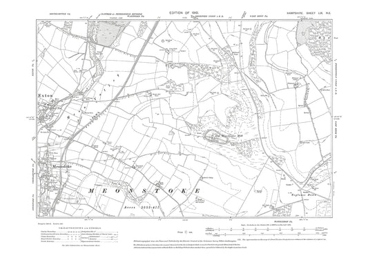 Old OS map dated 1910, showing Exton, Meonstoke in Hampshire - 59NE