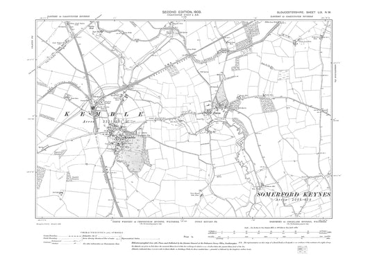 Old OS map dated 1903, showing Kemble, Ewen in Gloucestershire - 59NW