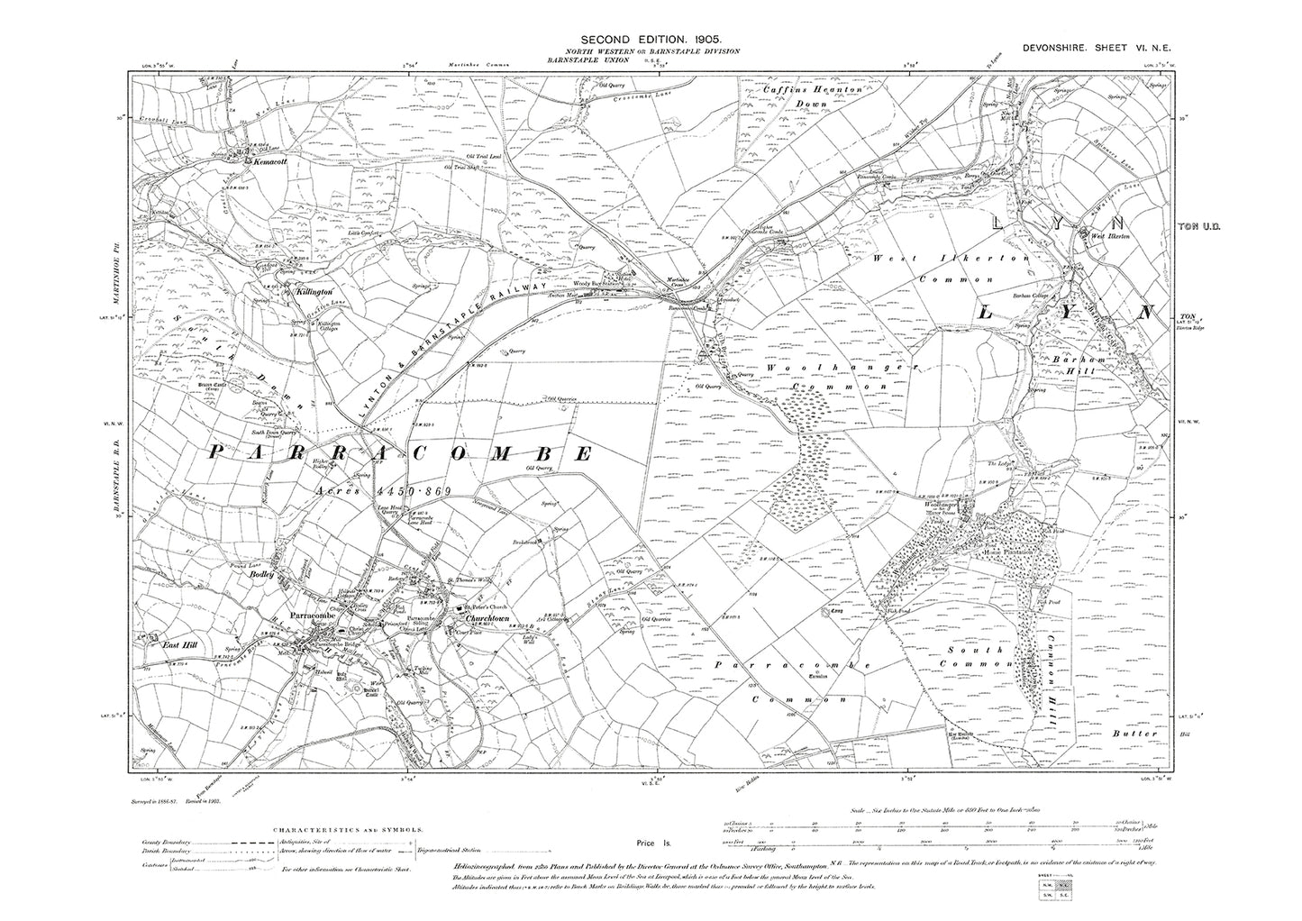 Parracombe, Churchtown, Old Map Devon 1905: 6NE