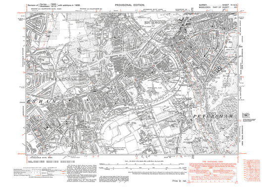 Richmond, Petersham old map Surrey 1938: 6NE