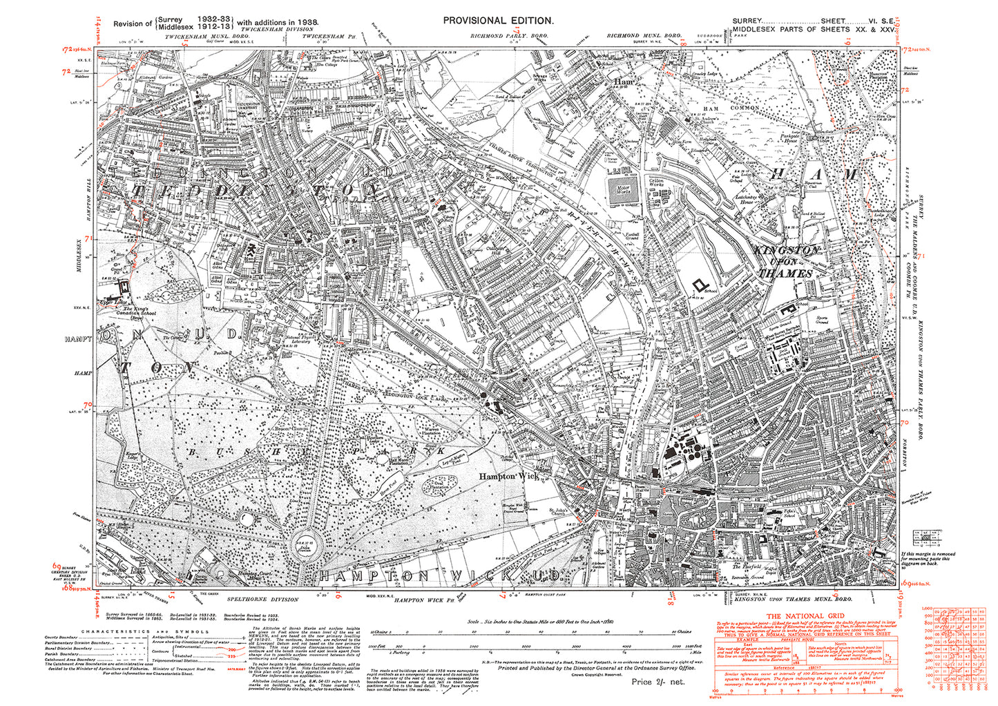 Kingston upon Thames, Ham old map Surrey 1938: 6SE