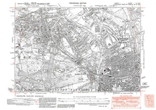 Kingston upon Thames, Ham old map Surrey 1938: 6SE