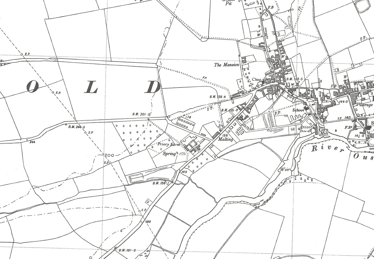 A 1950 map showing Odell, Harrold, Carlton and Chellington in Bedfordshire - A Digital Download 0f OS 1:10560 scale map, Beds 6SE