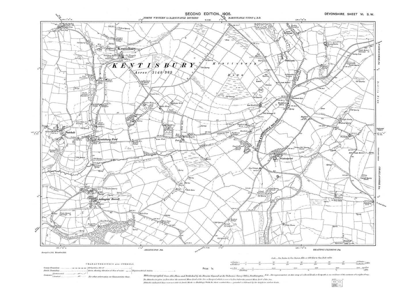 Kentisbury, Arlington Beccott, Old Map Devon 1905: 6SW