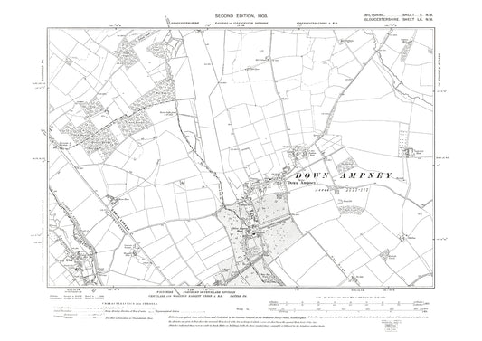 Old OS map dated 1903, showing Down Ampney, Cerney Wick in Gloucestershire - 60NW