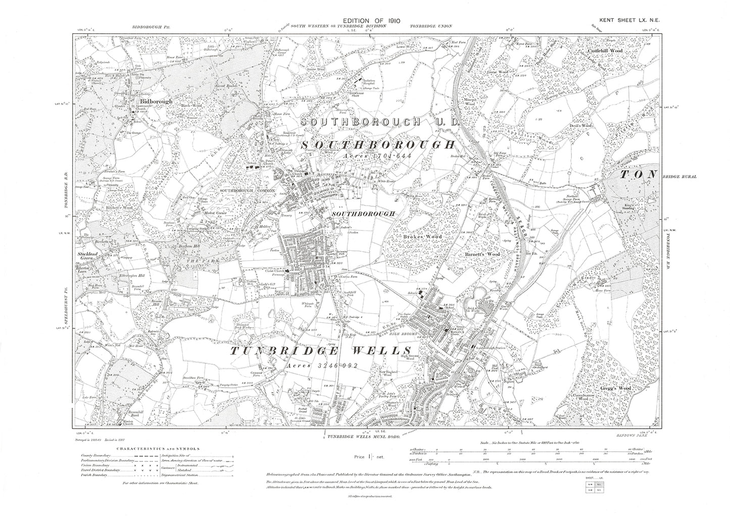 Southborough, Tunbridge Wells (north), Bidborough, old map Kent 1910: 60NE
