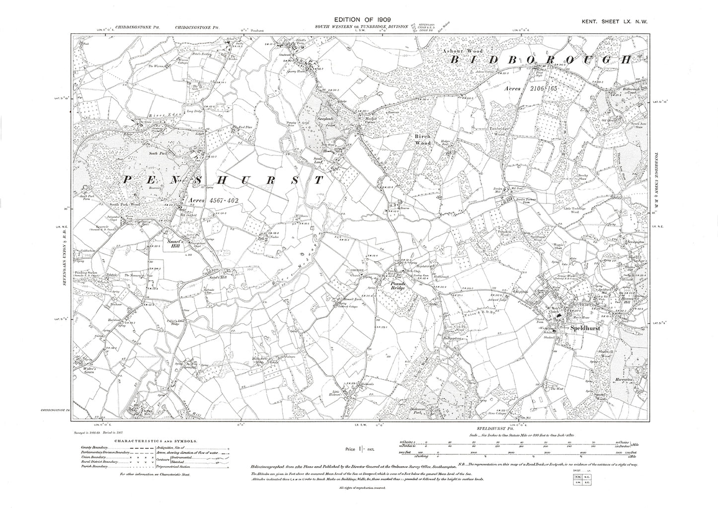 Speldhurst, Penshurst, old map Kent 1909: 60NW