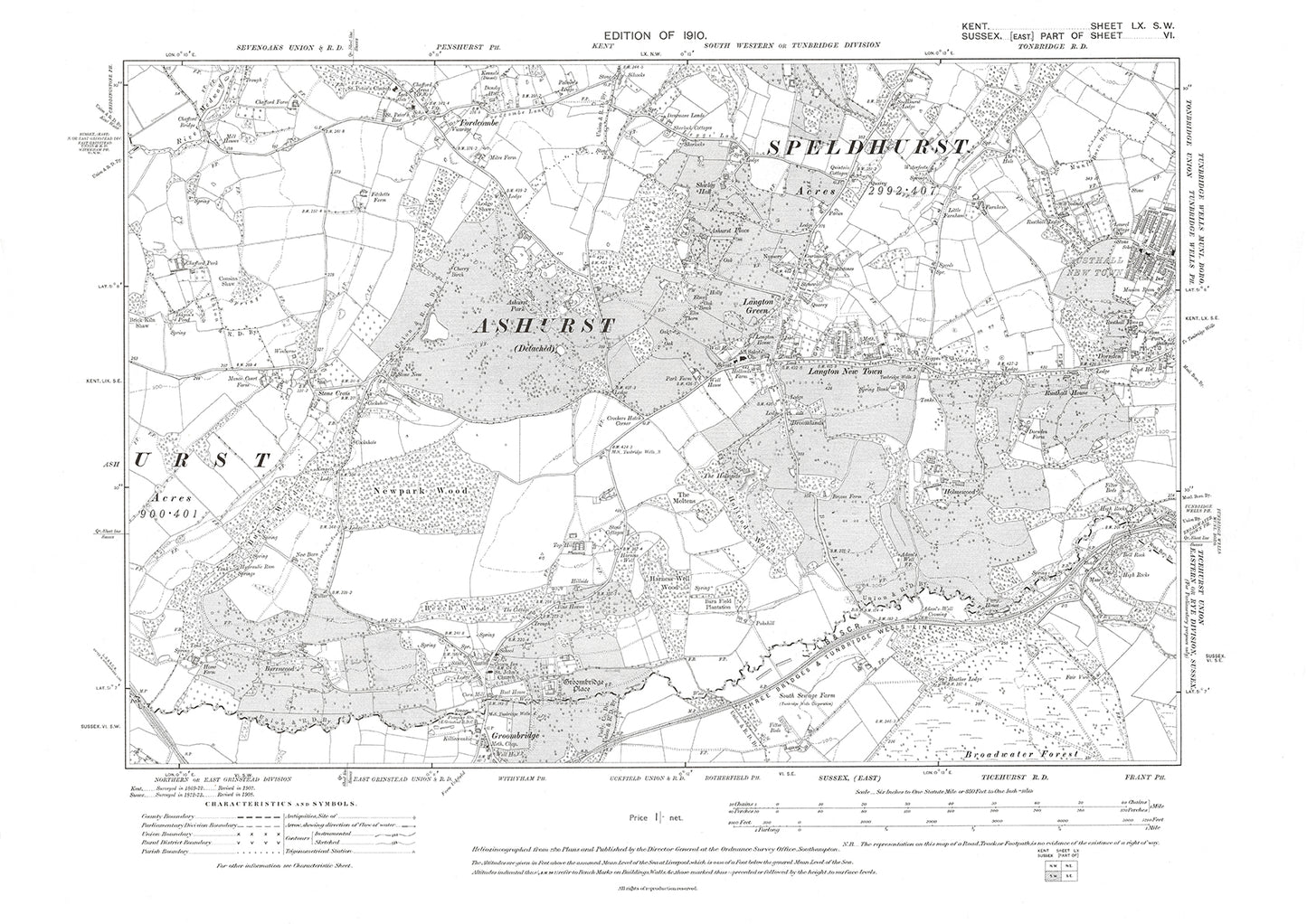 Speldhurst, Fordcombe, Rusthall, Tunbridge Wells (west), old map Kent 1910: 60SW