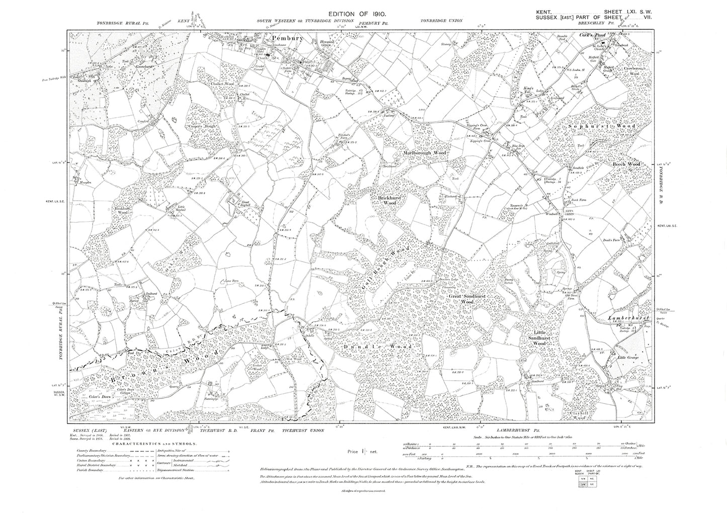 Pembury, old map Kent 1910: 61SW