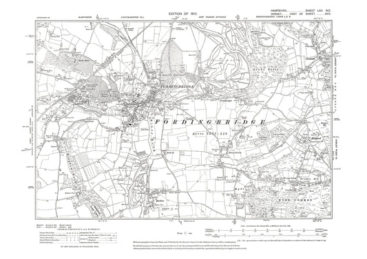 Old OS map dated 1910, showing Fordingbridge, Godshill, Bickton, Frogham in Hampshire - 62NE