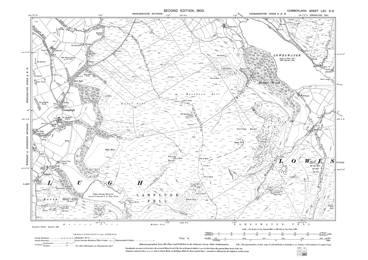 Old OS map dated 1900, showing Lamplugh in Cumberland - 62SE