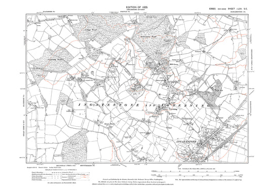 Old OS map dated 1923, showing Ingatestone (north), Fryerning and Mill Green in Essex - 62SE