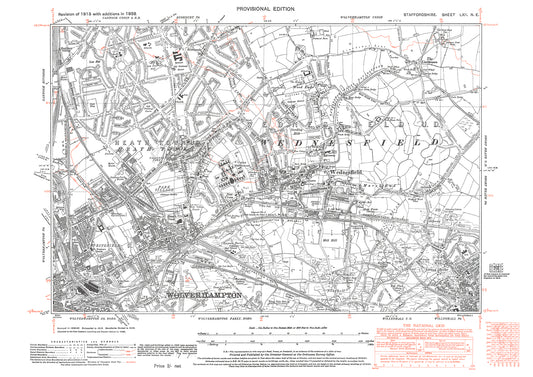 Wolverhampton (northeast), Bushbury (south), Wednesfield, Willenhal (northwest), old map Staffs 1938: 62NE