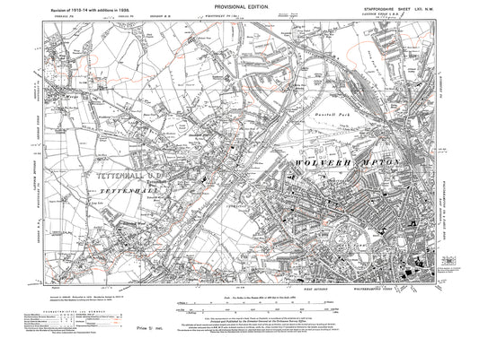 Wolverhampton (northwest), Tettenhall, old map Staffs 1938: 62NW