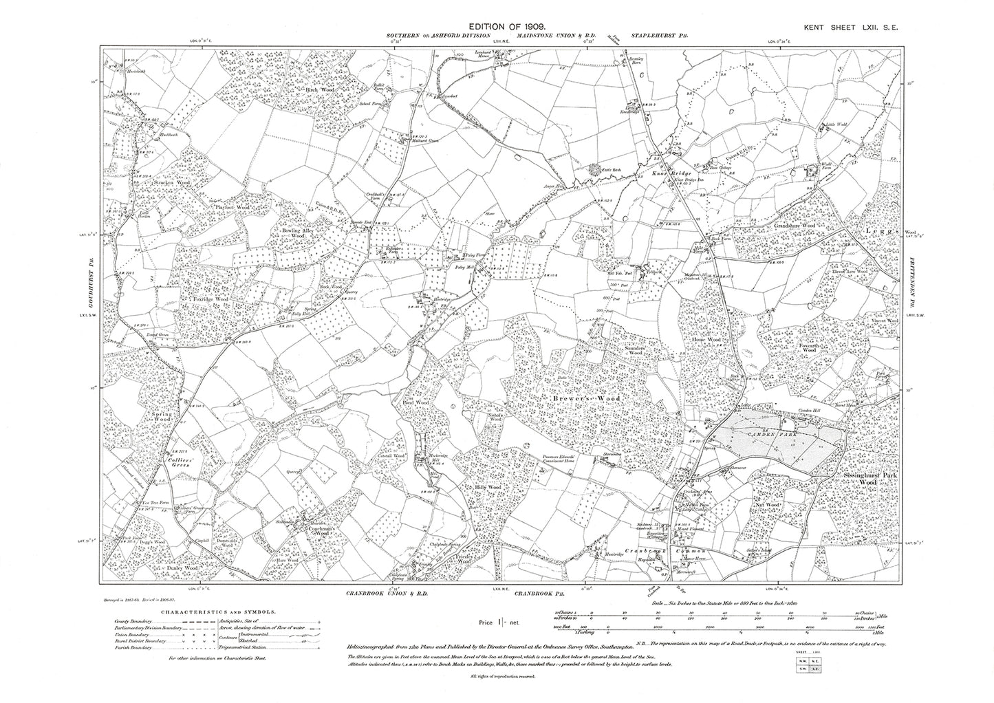 Cranbrook, old map Kent 1909: 62SE