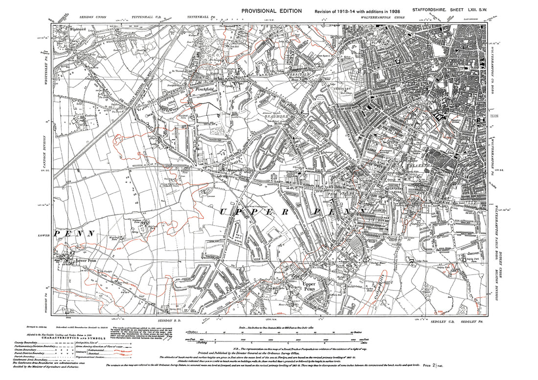 Wolverhampton (southwest), Upper Penn, old map Staffs 1938: 62SW – Old ...