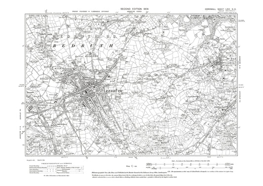 Redruth, St Day, Carharrack, Treleigh, old map Cornwall 1909: 63NE