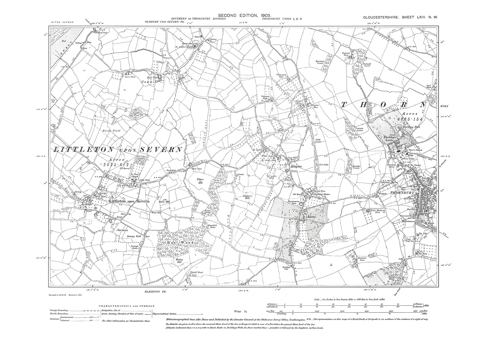 Old Os Map Dated 1903 Showing Thornbury Littleton Upon Severn In Glo