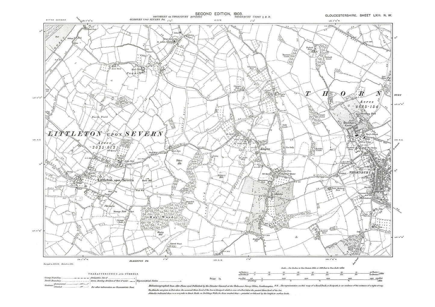 Old OS map dated 1903, showing Thornbury, Littleton upon Severn in Gloucestershire - 63NW