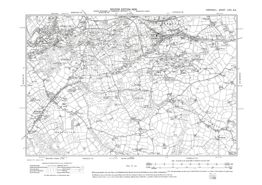 Lanner, Carnkie, Four Lanes, Pencoys, old map Cornwall 1908: 63SE